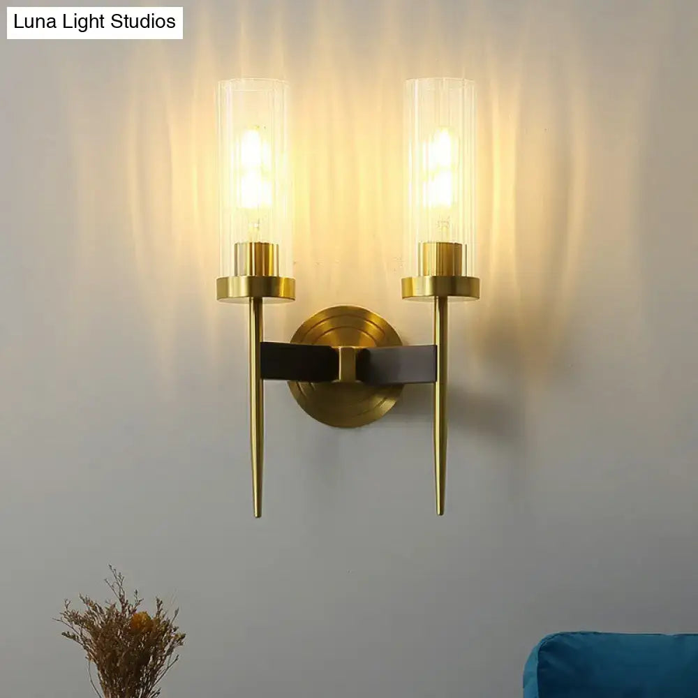 Modern brass finish glass tube wall light living room