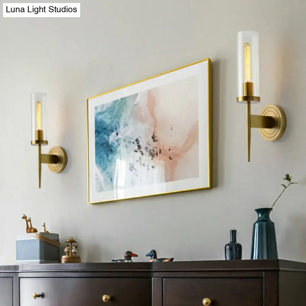 Modern brass finish glass tube wall light living room