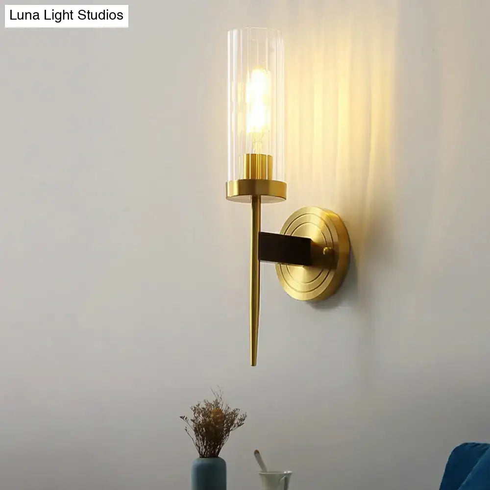 Modern brass finish glass tube wall light living room