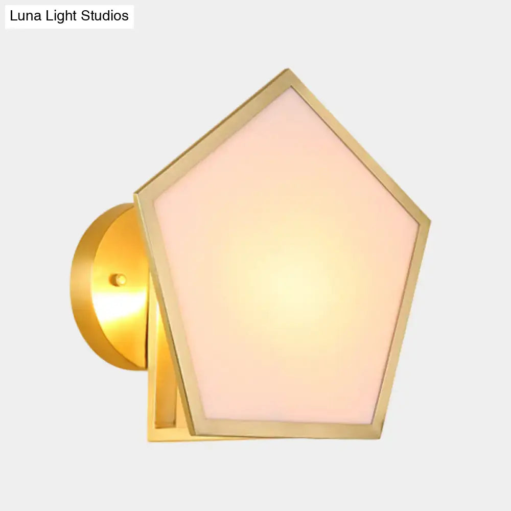 Modern brass finish pentagon wall lamp bedroom pink glass shade