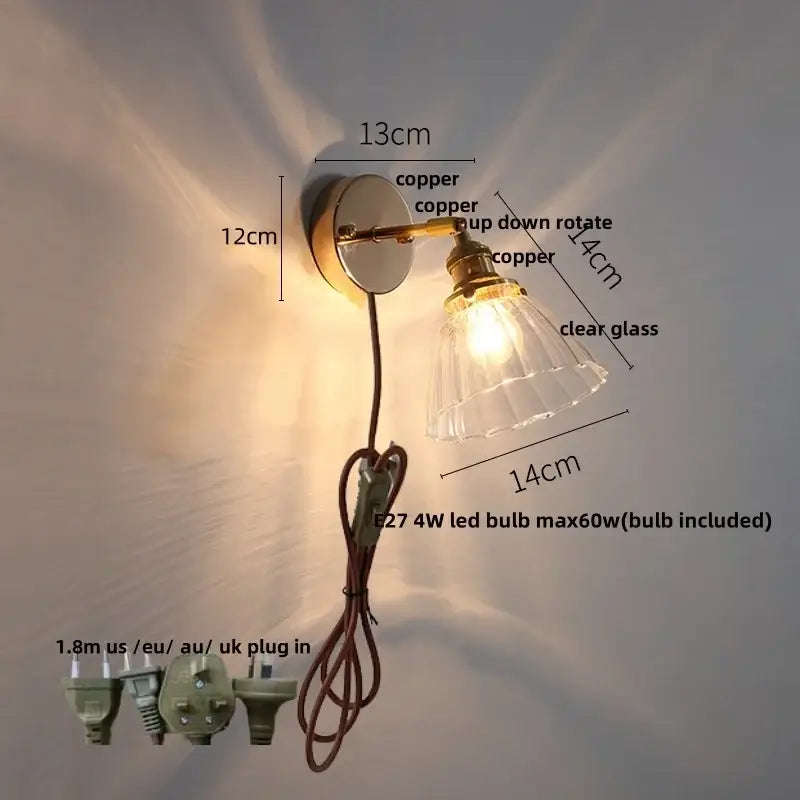Modern brass floral clear glass wall sconce stair light