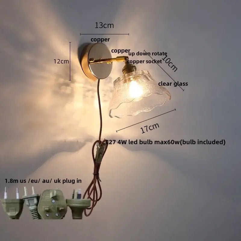 Modern brass floral clear glass wall sconce stair light