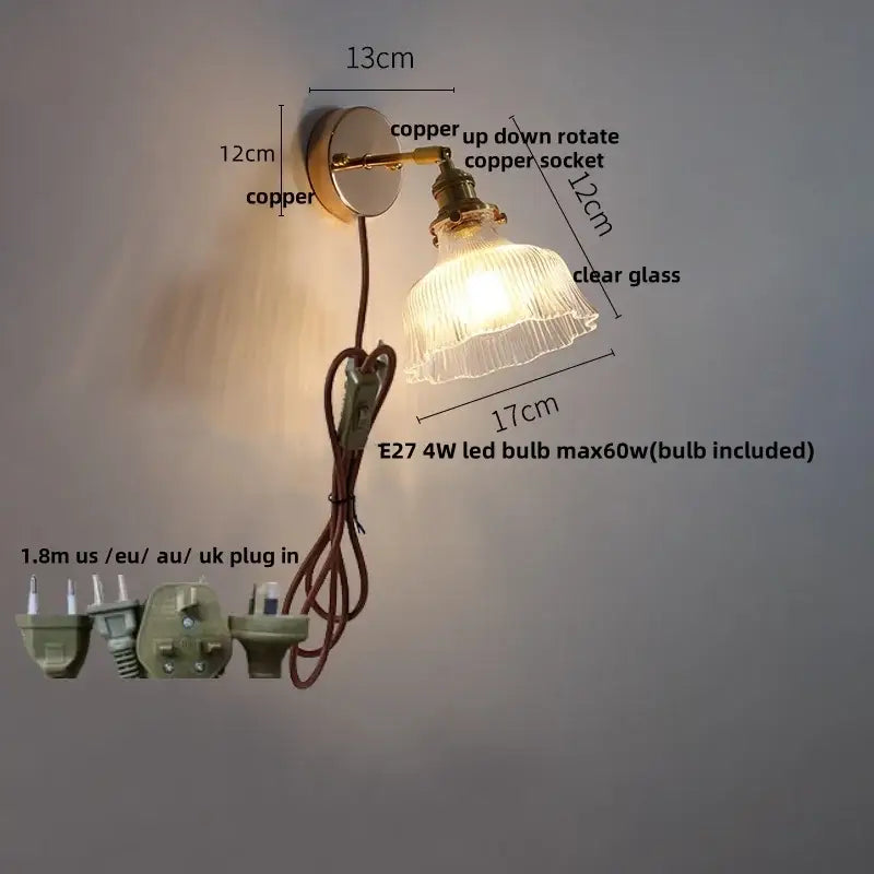 Modern brass floral clear glass wall sconce stair light