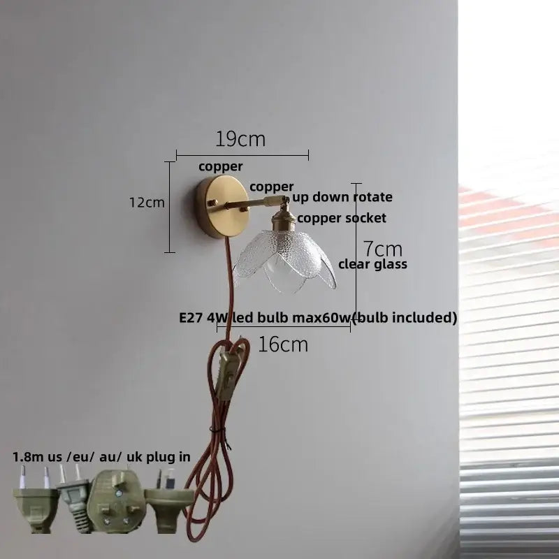 Modern brass flower glass base led wall sconce bedroom light