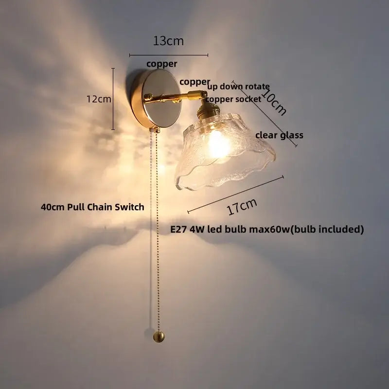 Modern brass flower glass base led wall sconce bedroom light