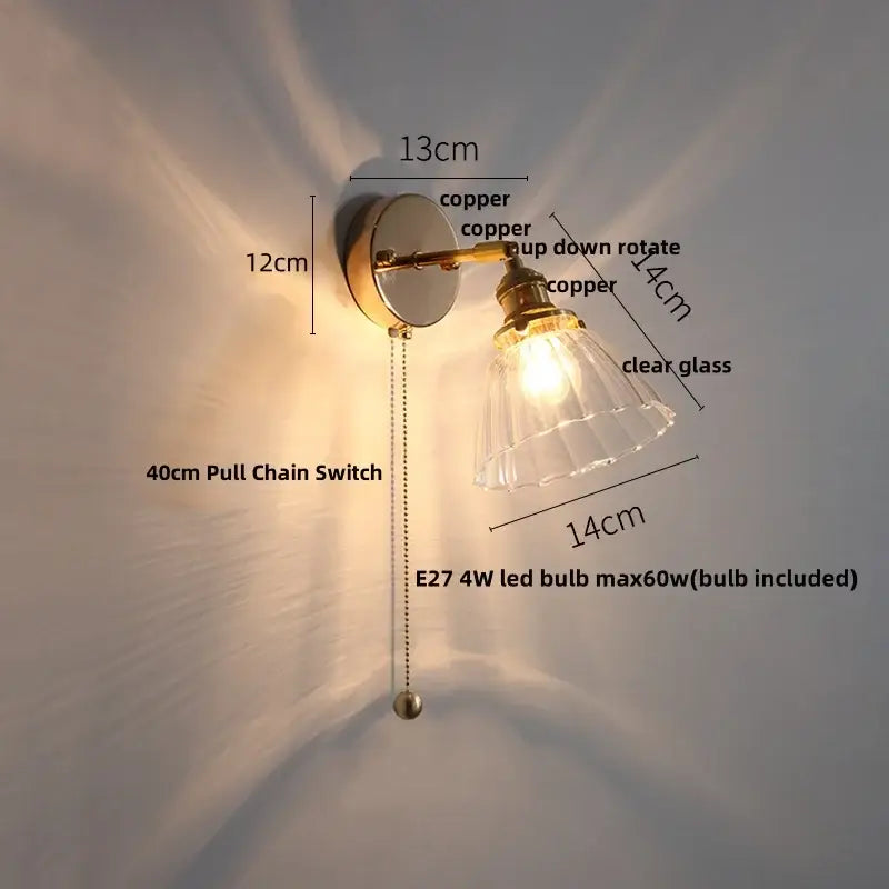 Modern brass flower glass base led wall sconce bedroom light