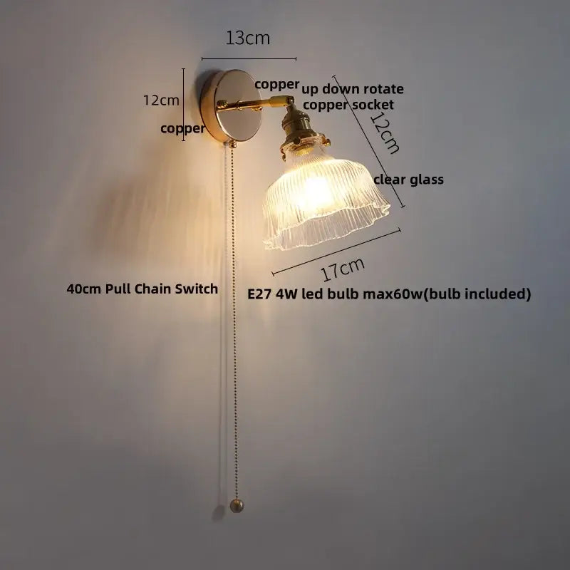 Modern brass flower glass base led wall sconce bedroom light