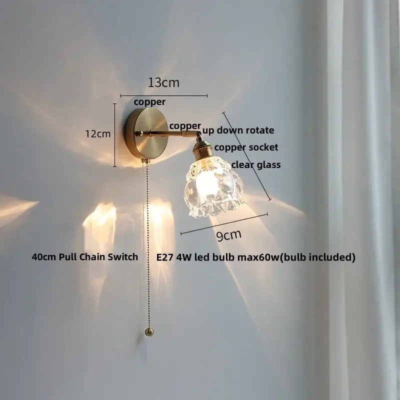 Modern brass flower glass base led wall sconce bedroom light