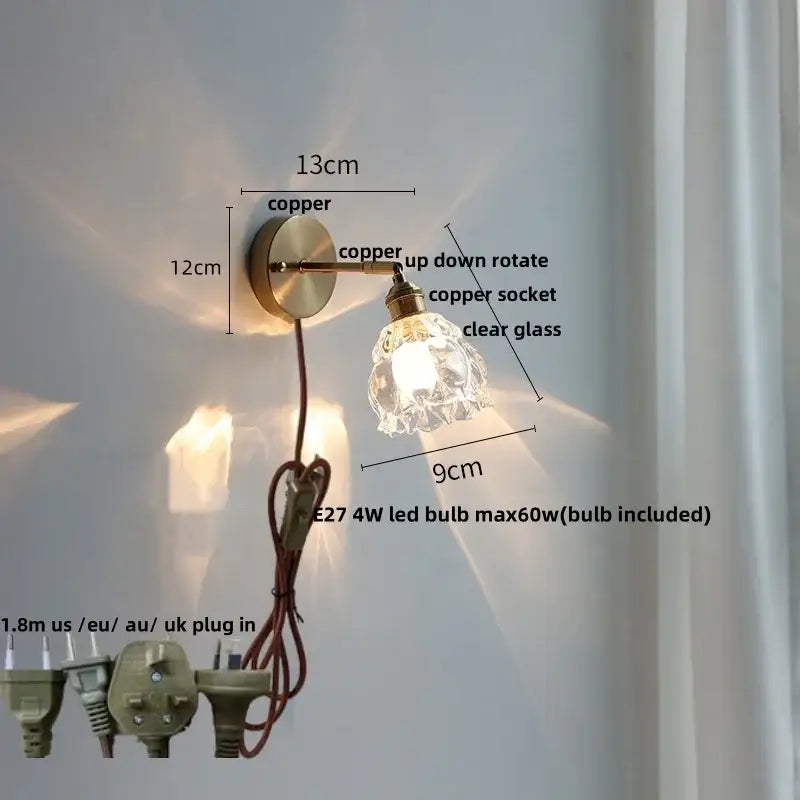 Modern brass flower glass base led wall sconce bedroom light
