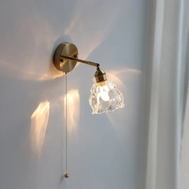 Modern brass flower glass base led wall sconce bedroom light