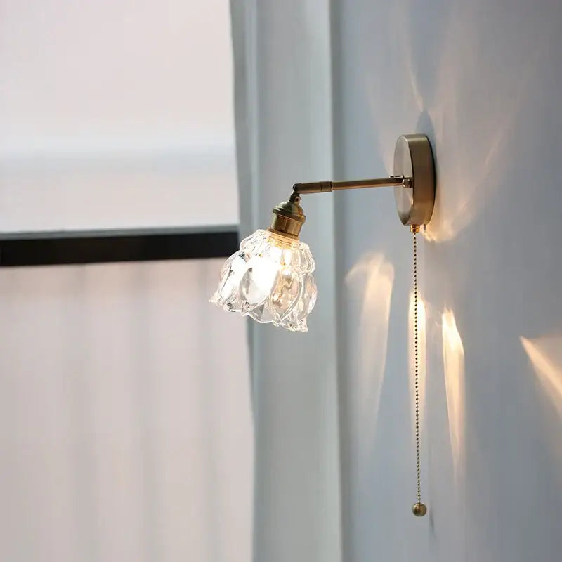 Modern brass flower glass base led wall sconce bedroom light