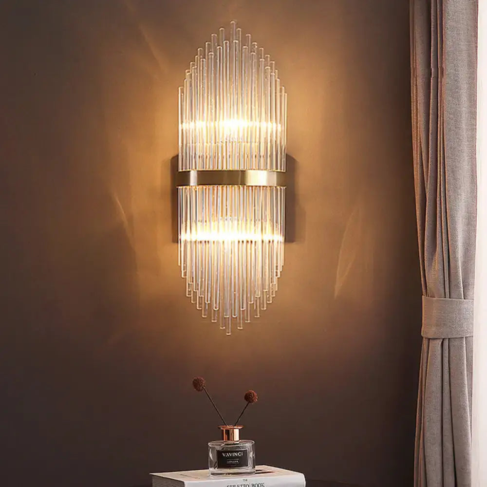 Modern brass fluted glass shade wall sconce bedroom light