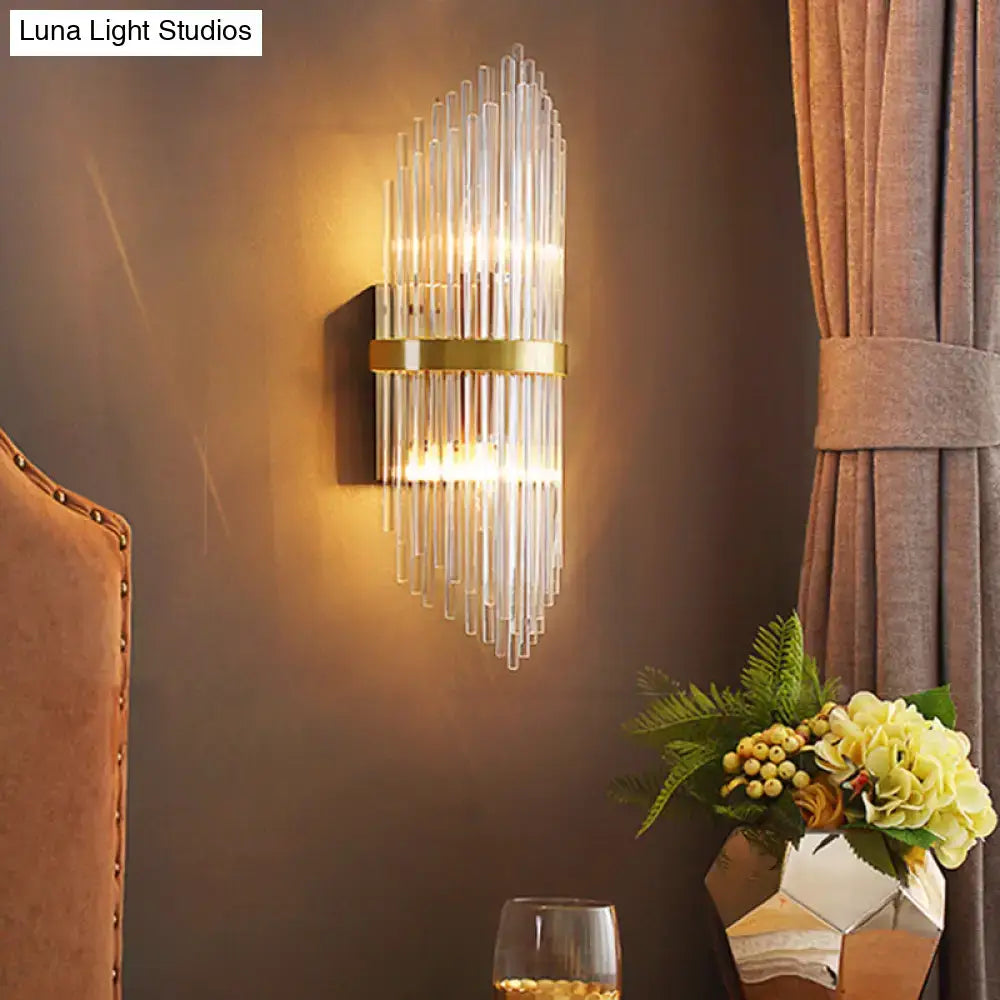 Modern brass fluted glass shade wall sconce bedroom light