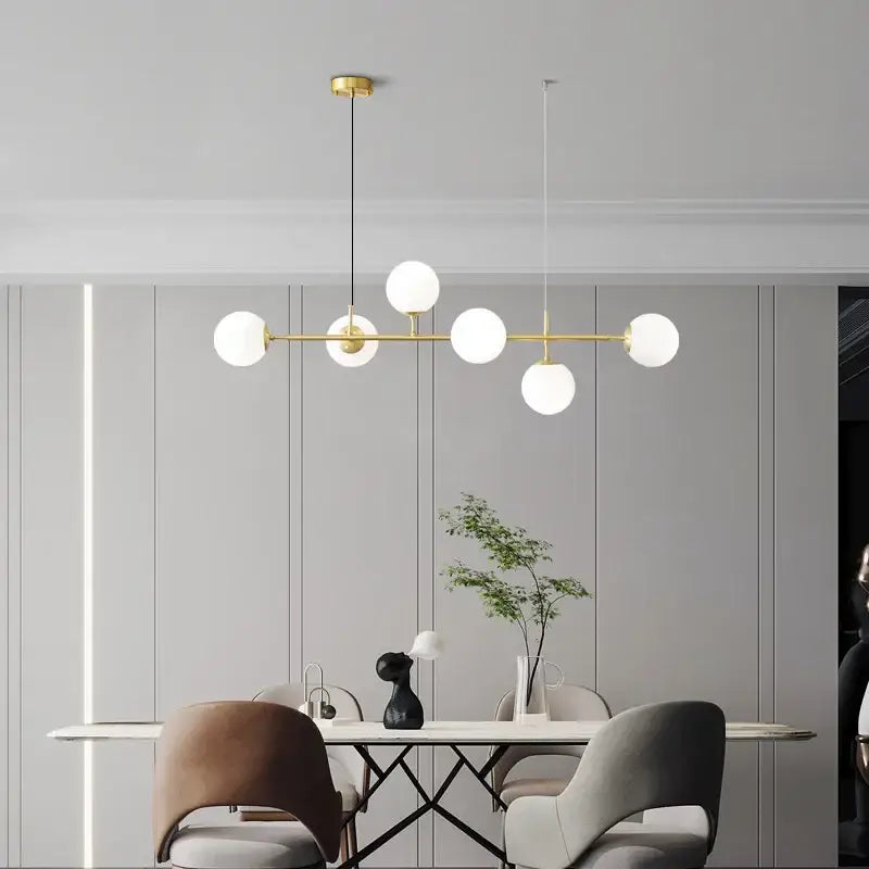 Modern brass glass ball led pendant light living room 5 globe shades