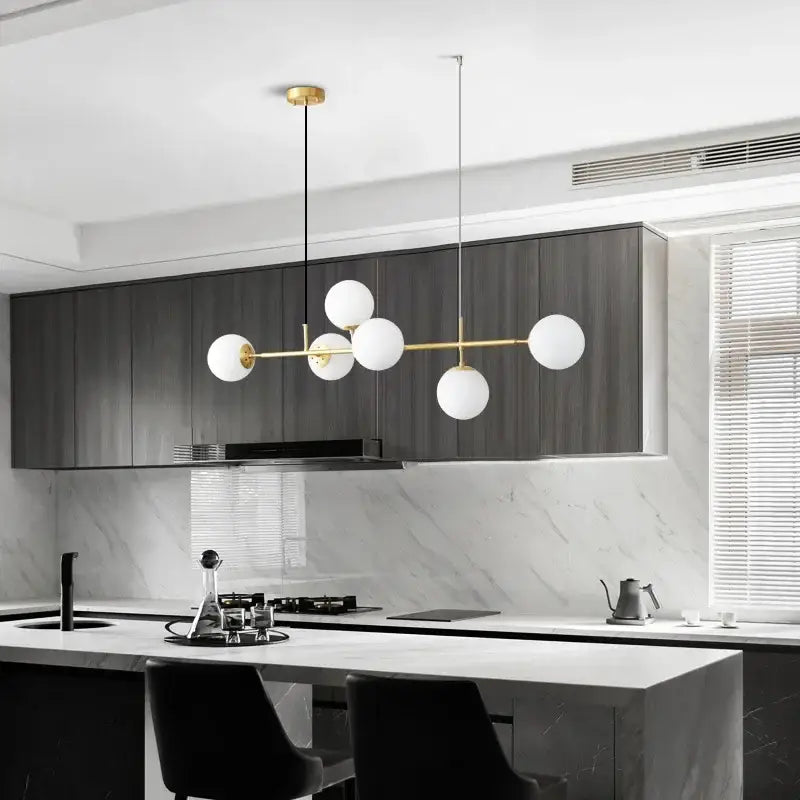 Modern brass glass ball led pendant light living room 5 globe shades