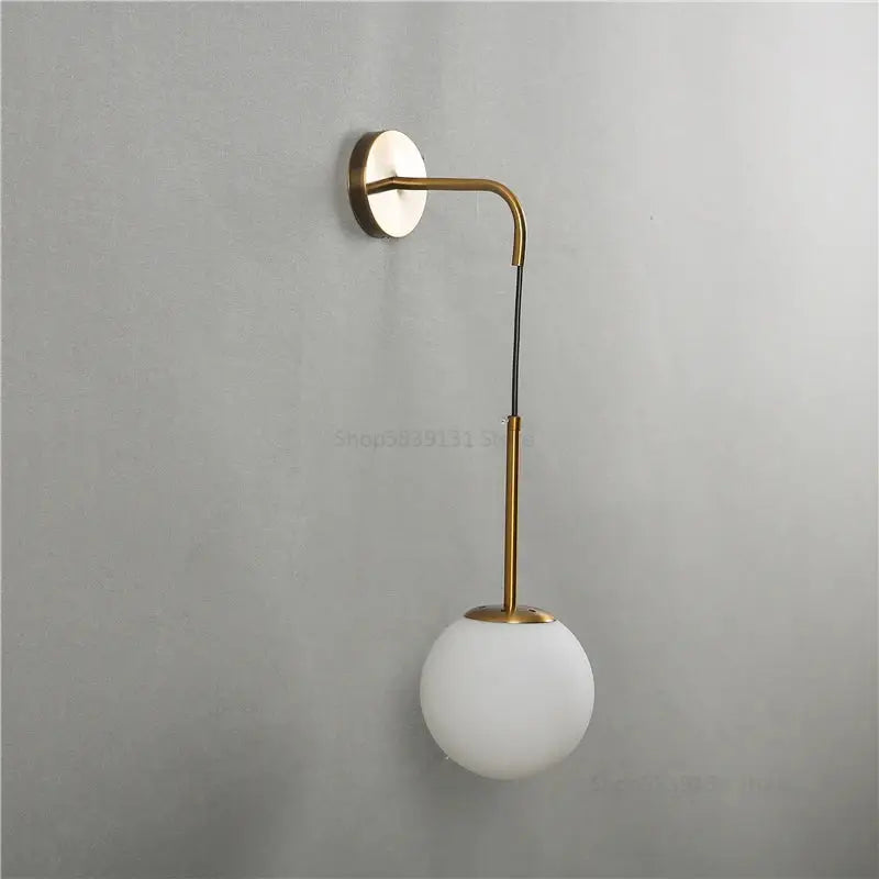 Modern brass glass ball led wall light bedroom sconce