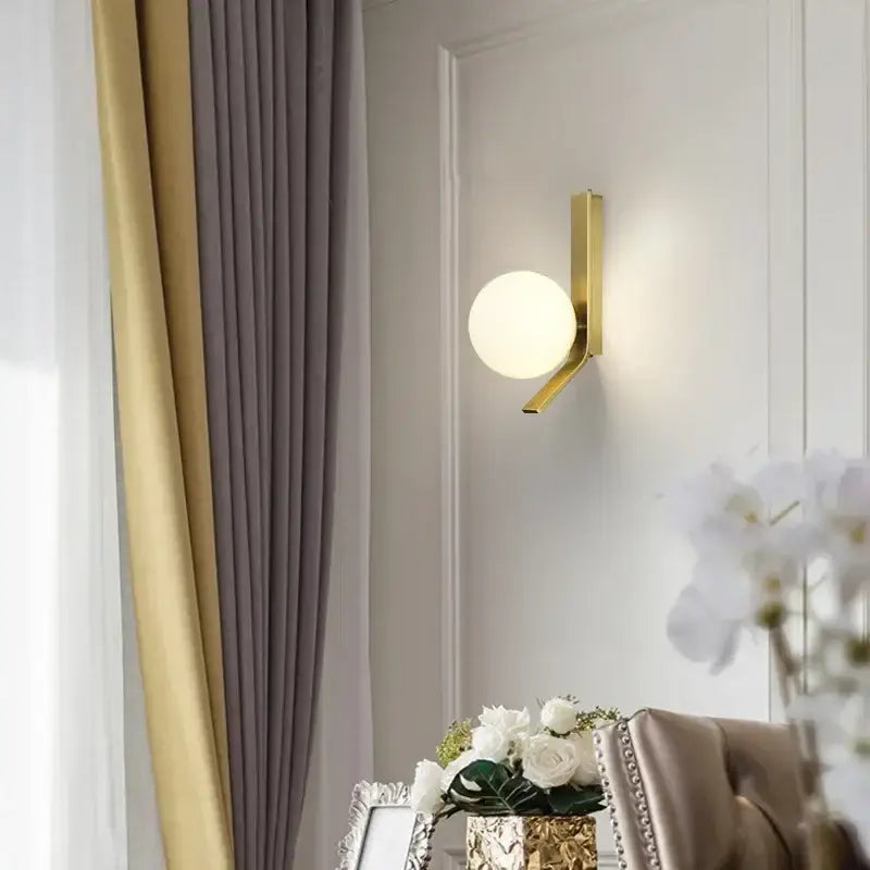 Modern brass glass ball led wall sconce for bedroom