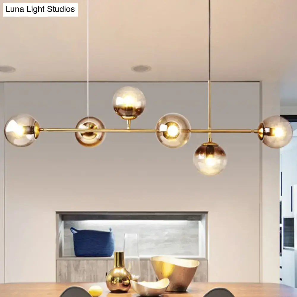 Modern brass glass ball linear pendant light for dining room