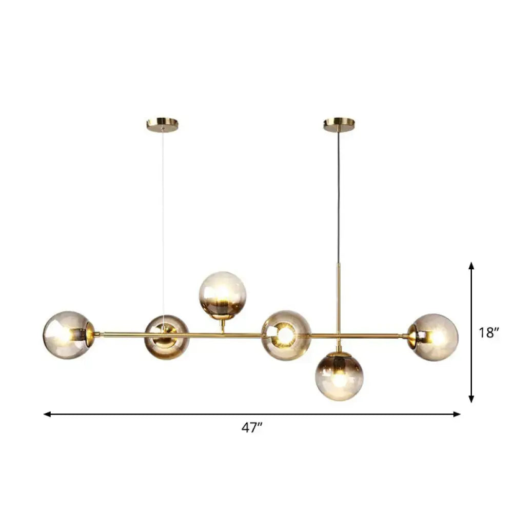 Modern brass glass ball linear pendant light for dining room