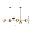 Modern brass glass ball linear pendant light for dining room