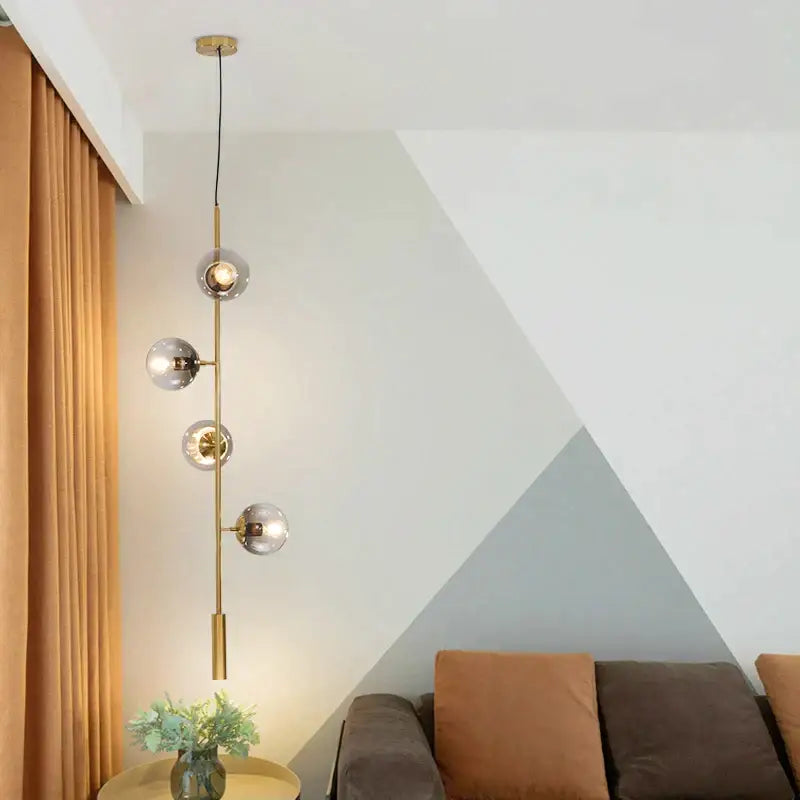 Modern brass glass ball metal pendant light kitchen bar 5 globe