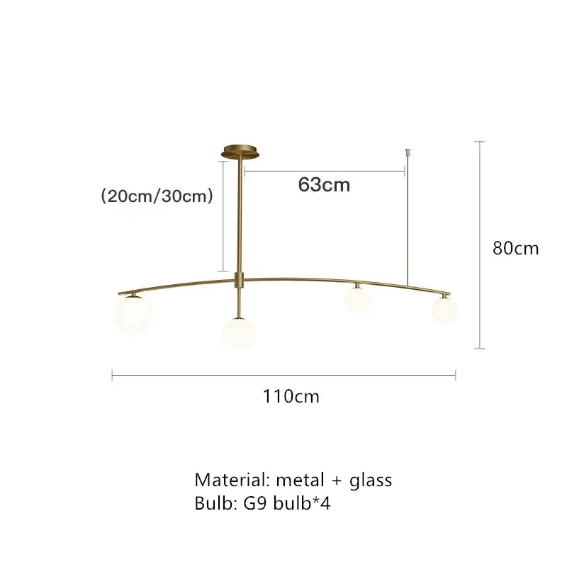 Modern brass glass ball pendant chandelier dining room arc light