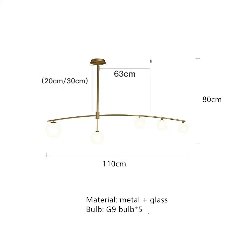 Modern brass glass ball pendant chandelier dining room arc light