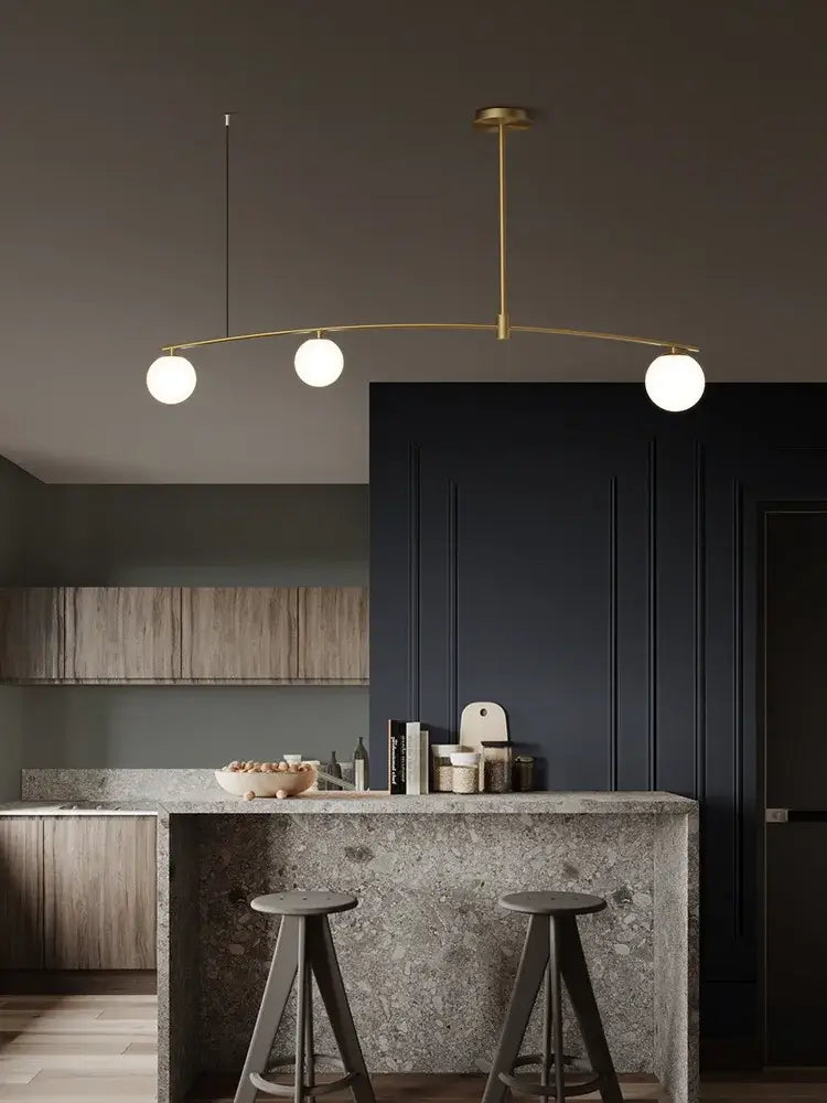 Modern brass glass ball pendant chandelier dining room arc light