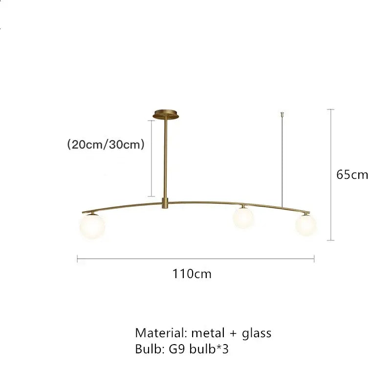 Modern brass glass ball pendant chandelier dining room arc light