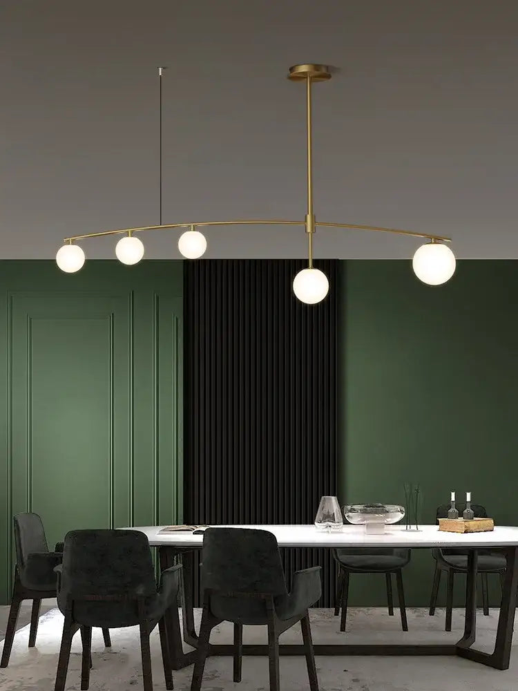 Modern brass glass ball pendant chandelier dining room arc light