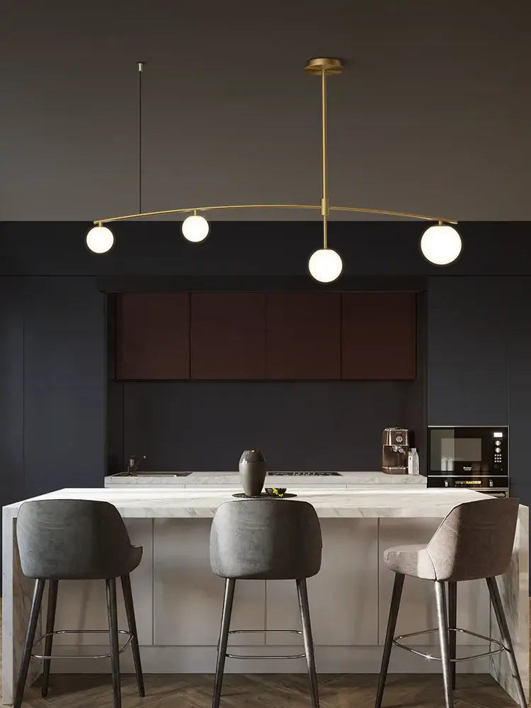 Modern brass glass ball pendant chandelier dining room arc light