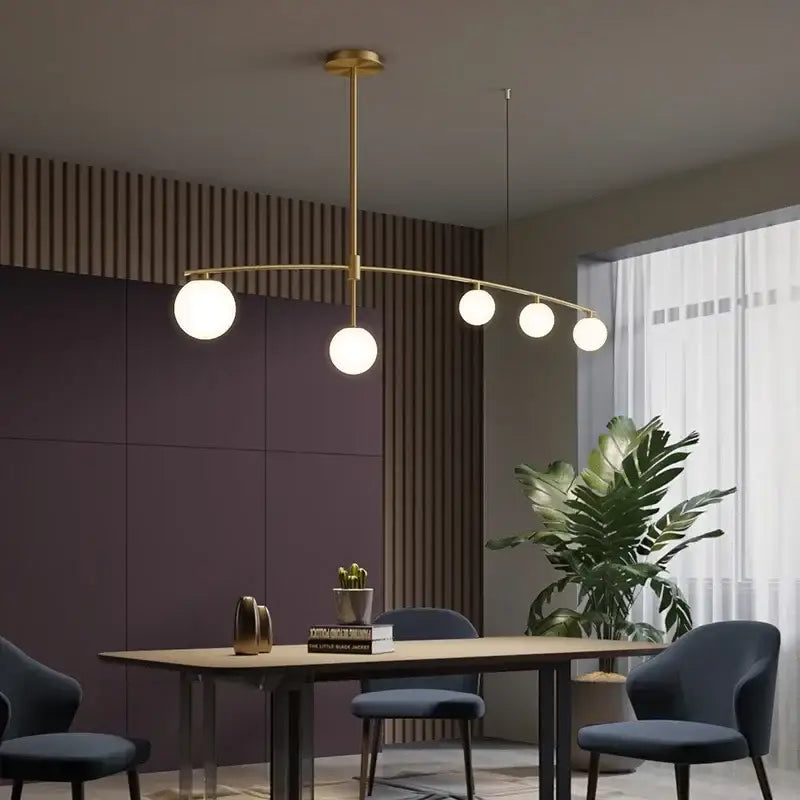 Modern brass glass ball pendant chandelier dining room arc light