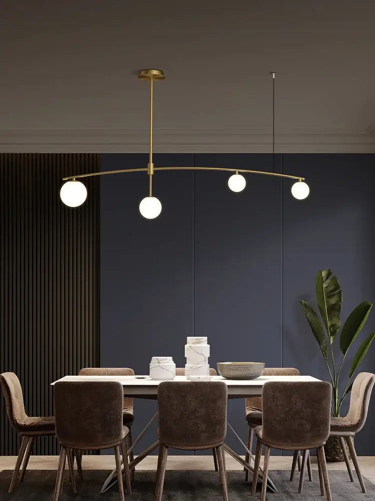 Modern brass glass ball pendant chandelier dining room arc light
