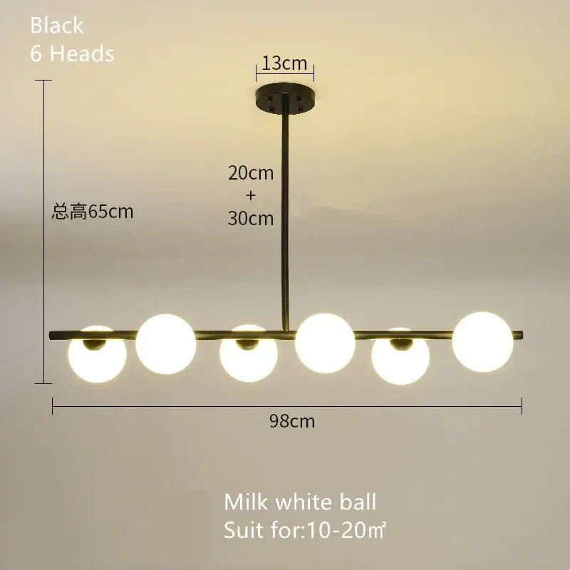 Modern brass glass ball pendant chandelier dining room led light