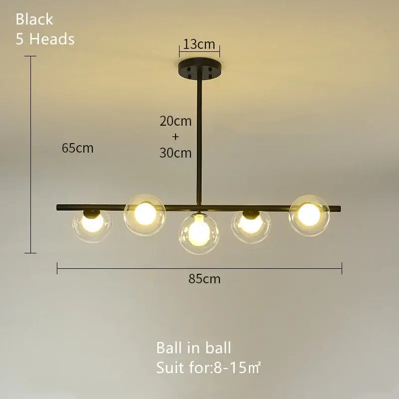 Modern brass glass ball pendant chandelier dining room led light