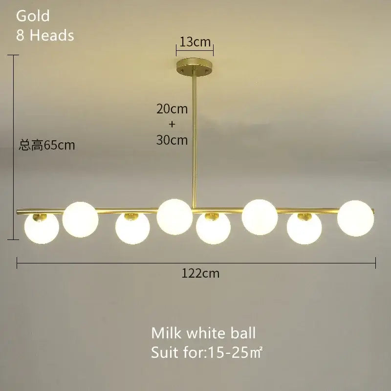 Modern brass glass ball pendant chandelier dining room led light