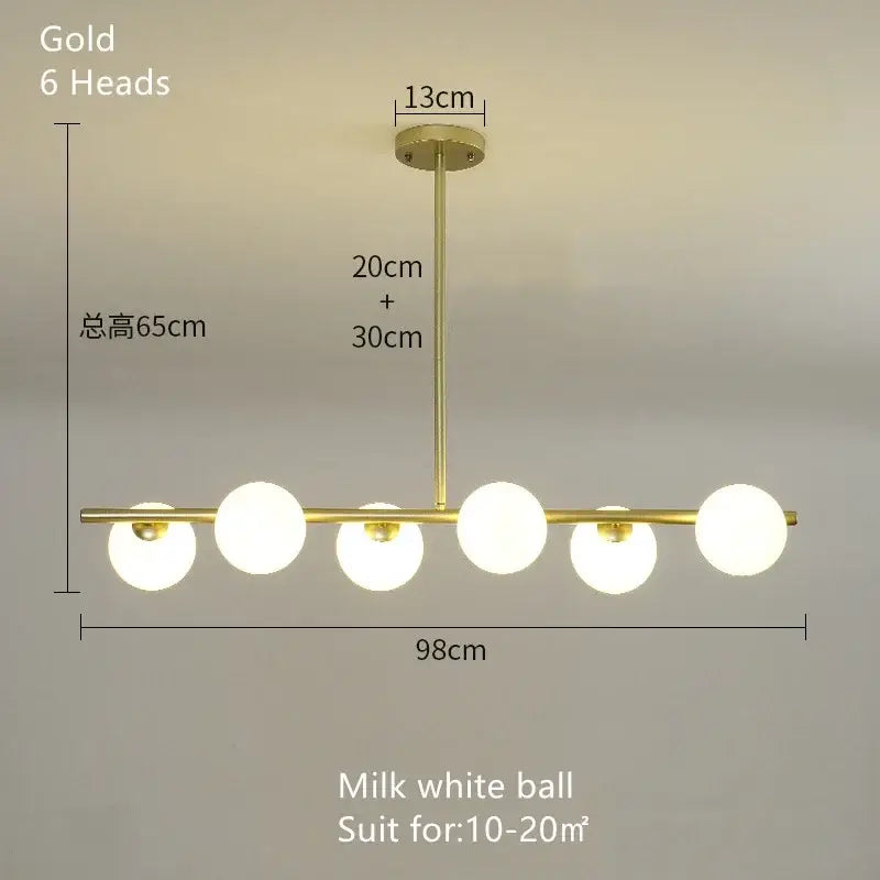 Modern brass glass ball pendant chandelier dining room led light
