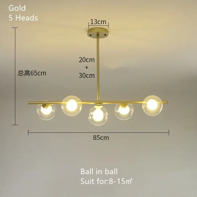 Modern brass glass ball pendant chandelier dining room led light