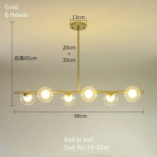 Modern brass glass ball pendant chandelier dining room led light