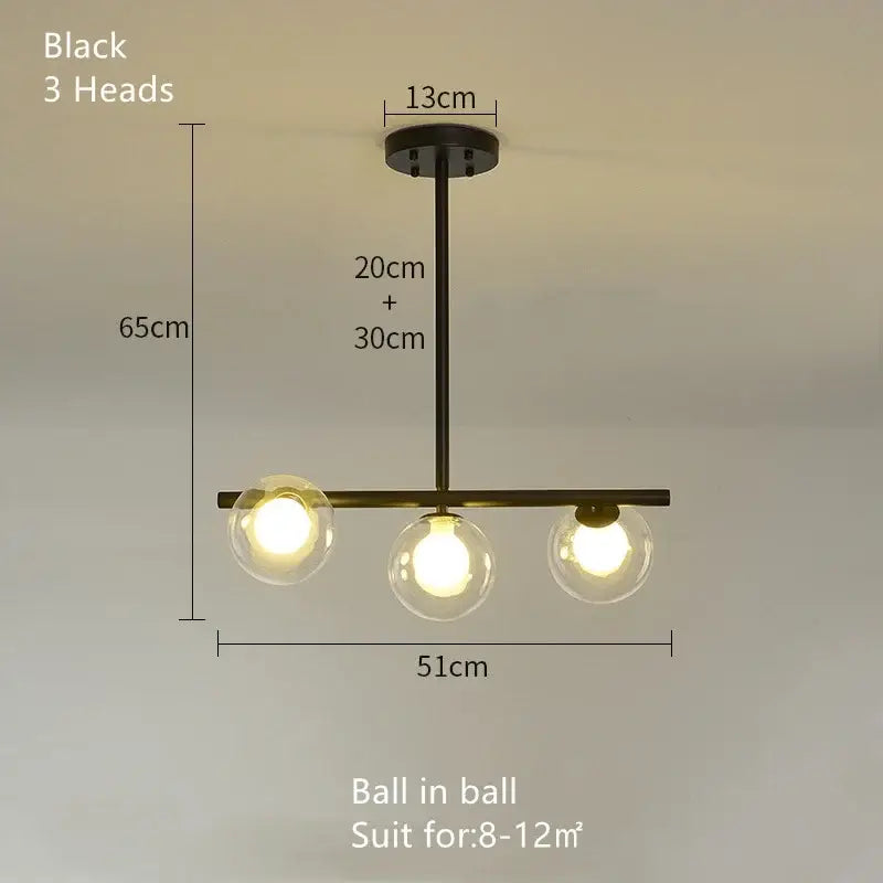 Modern brass glass ball pendant chandelier dining room light