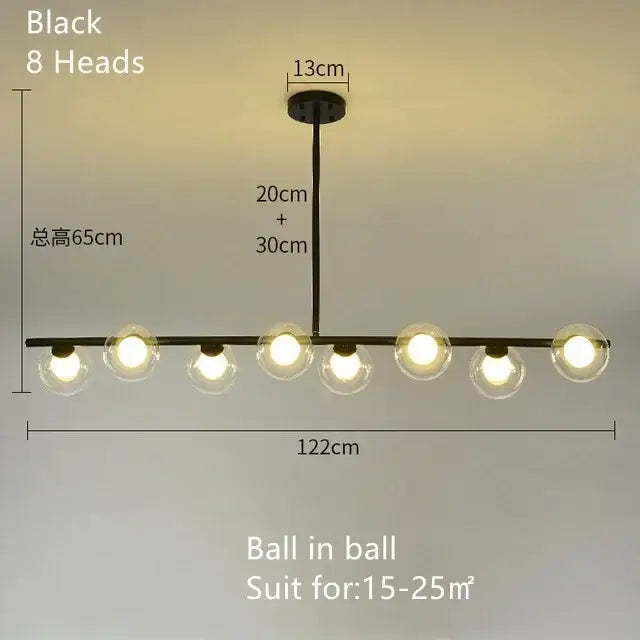Modern brass glass ball pendant chandelier dining room light