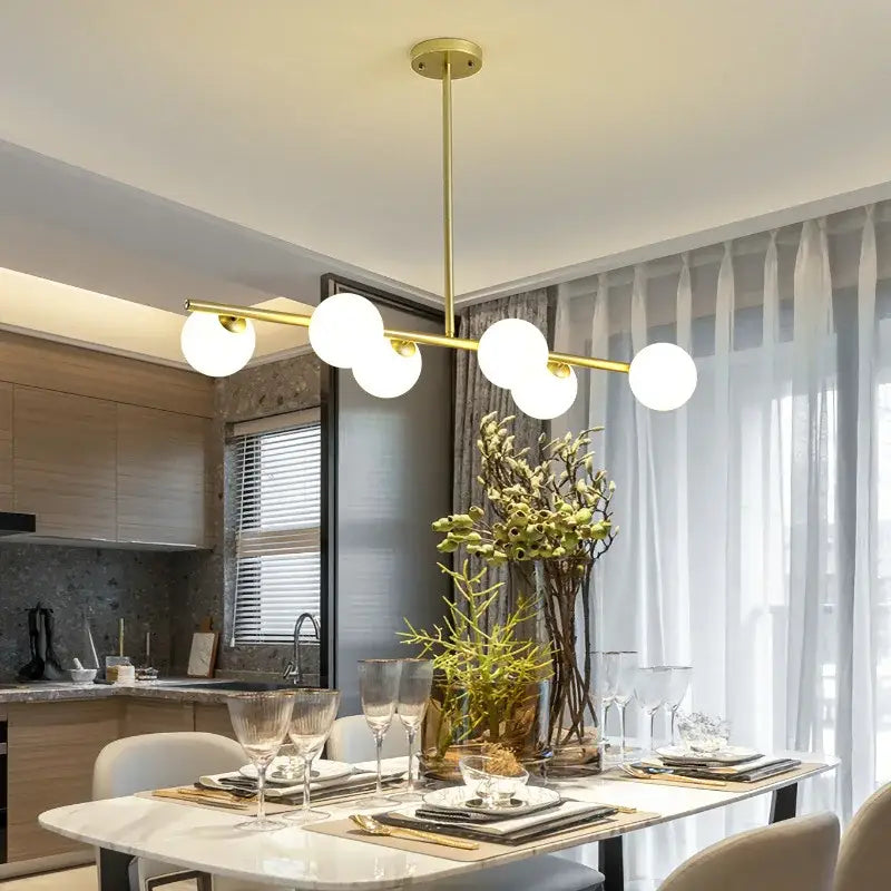 Modern brass glass ball pendant chandelier dining room light