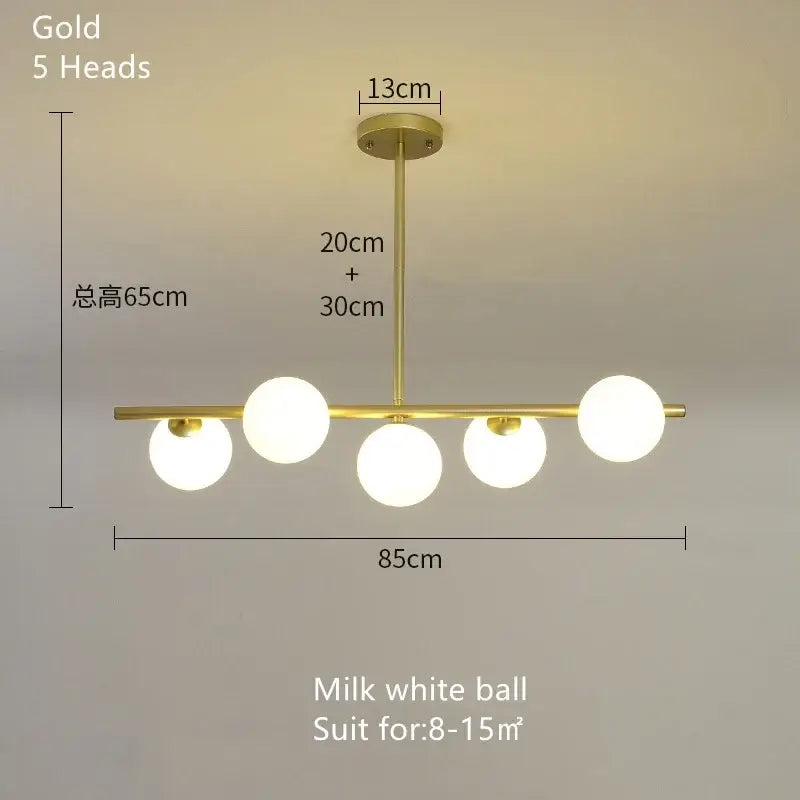 Modern brass glass ball pendant chandelier dining room light