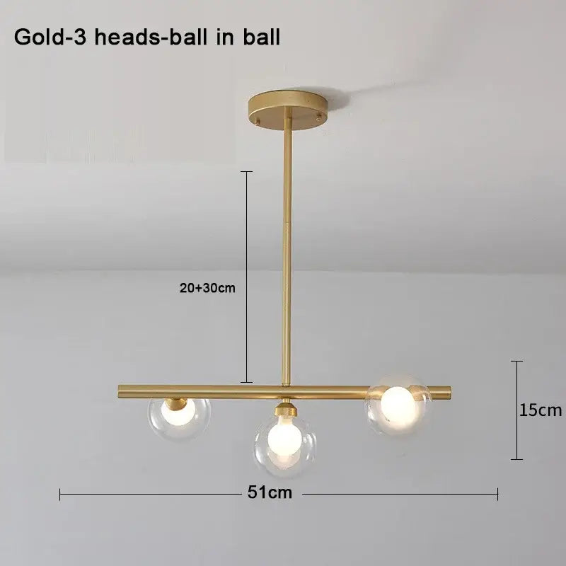 Modern brass glass ball pendant chandelier dining room light