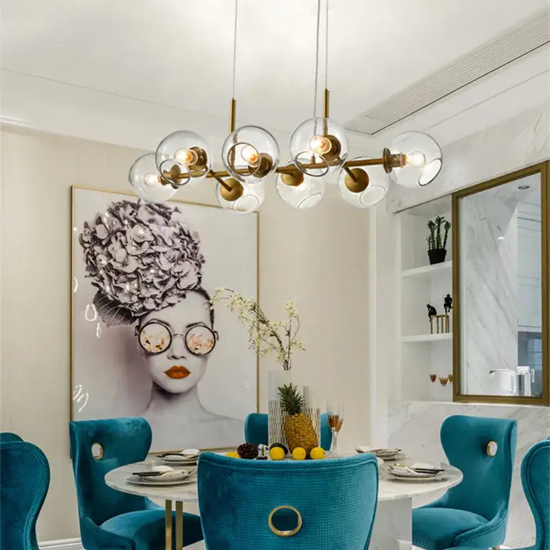 Modern brass glass ball pendant light for kitchen decor