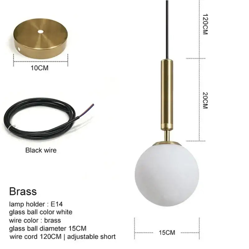 Modern brass glass ball pendant lights kitchen suspension luminaire