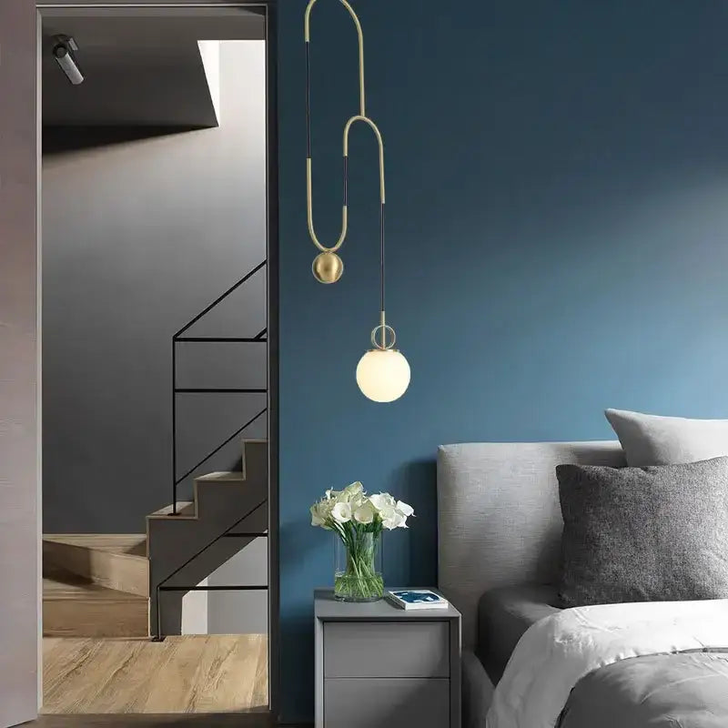 Modern brass glass ball pulley pendant light for dining room
