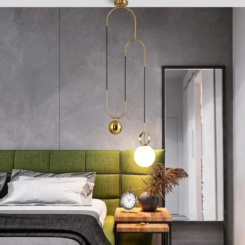 Modern brass glass ball pulley pendant light for dining room