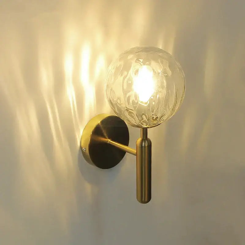 Modern brass glass ball wall lamp bedroom opaque & clear globe