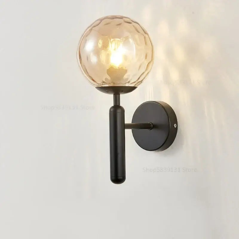 Modern brass glass ball wall lamp bedroom opaque & clear globe